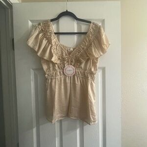 Umgee Cream Ruffled Blouse